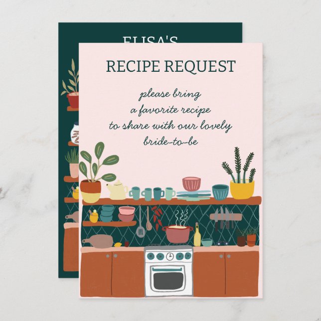 Carte D'accompagnement RECIPE REQUEST Bridal Shower Cute Recipe Request (Devant / Derrière)