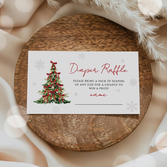 Carte D'accompagnement Red Bow Christmas Tree Diaper Raffle Baby Shower (Créateur téléchargé)