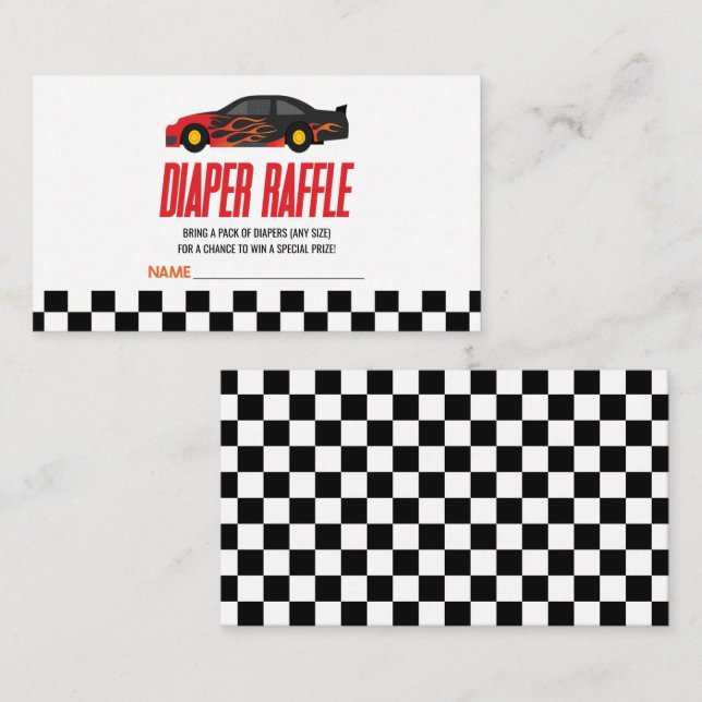Carte D'accompagnement Red Flame Race Car Baby shower Déchets Raffle (Devant / Derrière)
