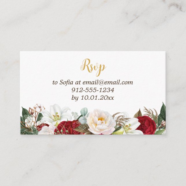 Carte D'accompagnement Red & Gold Elegant Quinceañera RSVP (Devant)