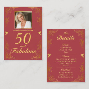 Carte D'accompagnement Red Gold moderne 50 Fabuleux anniversaire