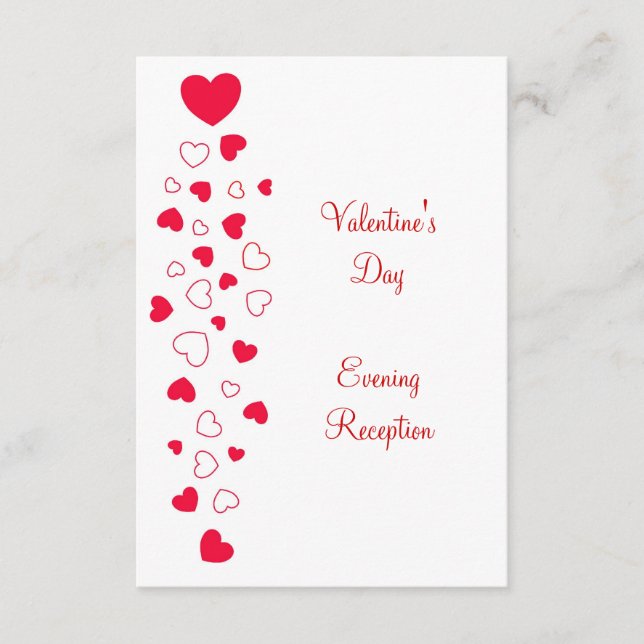 Carte D'accompagnement Red Hearts Design Valentines Day Mariage Réception (Devant)