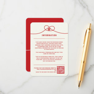 Carte D'accompagnement Red Knot Union Double Bonheur Mariage chinois