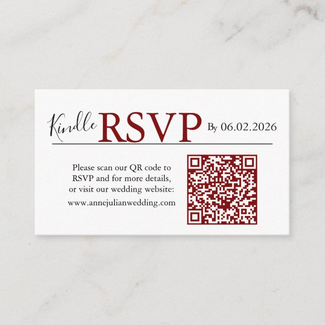 Carte D'accompagnement Red landscape RSVP QR Code Card  Modern Wedding (Devant)