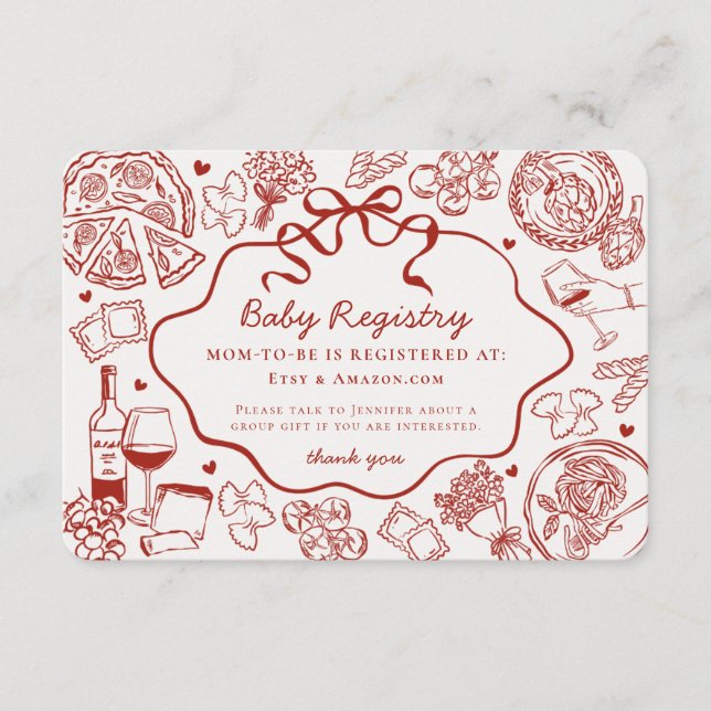 Carte D'accompagnement Red Pasta Special Delivery Italian Baby Registry (Devant)