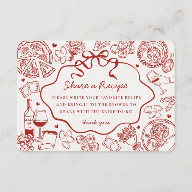 Carte D'accompagnement Red Pasta Thats Amore Italian Bridal Shower Recipe (Devant)