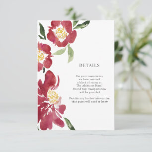 Carte D'accompagnement Red Peonies Aquarelle Fleurs Détails Boîtier