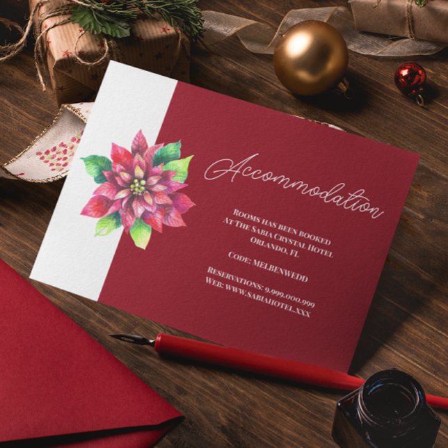 Carte D'accompagnement Red Poinsettia Mariage de Noël Hébergement (Créateur téléchargé)