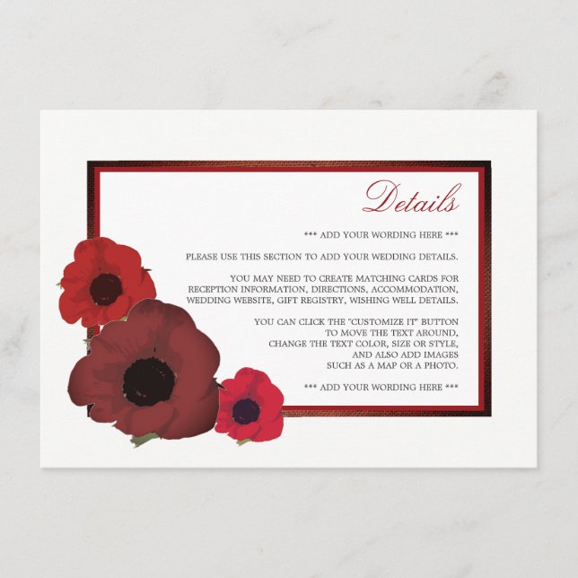 Carte D'accompagnement Red Poppies et Burlap Mariage Détail (Devant)