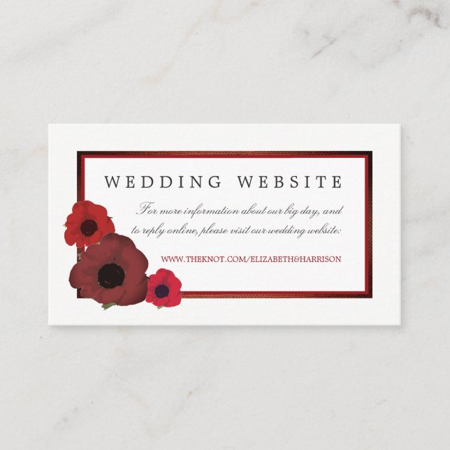 Carte D'accompagnement Red Poppies et Burlap Site Mariage (Devant)