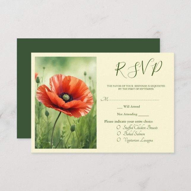Carte D'accompagnement Red Poppy RSVP Card (Devant / Derrière)