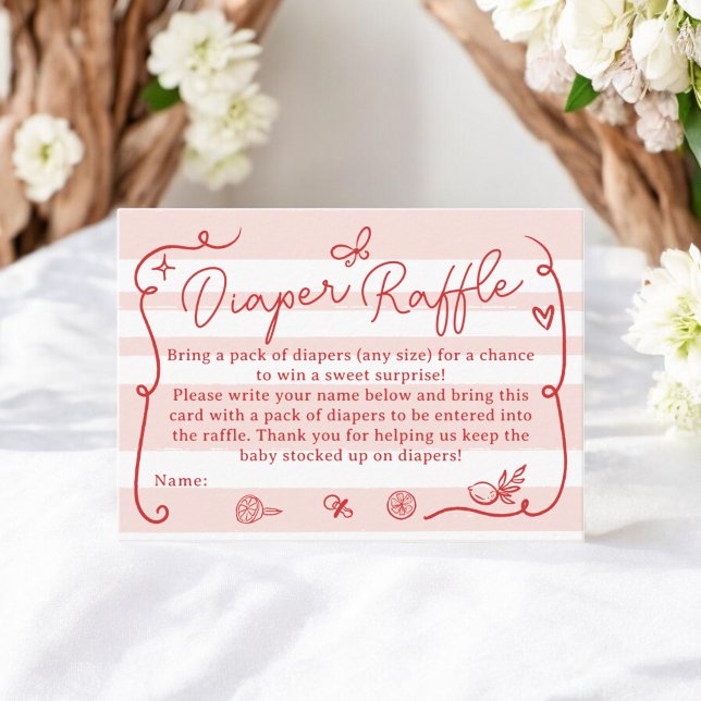 Carte D'accompagnement Red Retro Cute Diaper Raffle Lemons Baby shower (Red Retro Cute Diaper Raffle Lemons Baby Shower Enclosure Card)