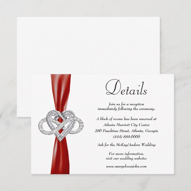 Carte D'accompagnement Red Ribbon Infinity Heart Détails du Mariage (Devant / Derrière)