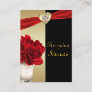Carte D'accompagnement Red Roses & Hearts, Gold & Black Mariage