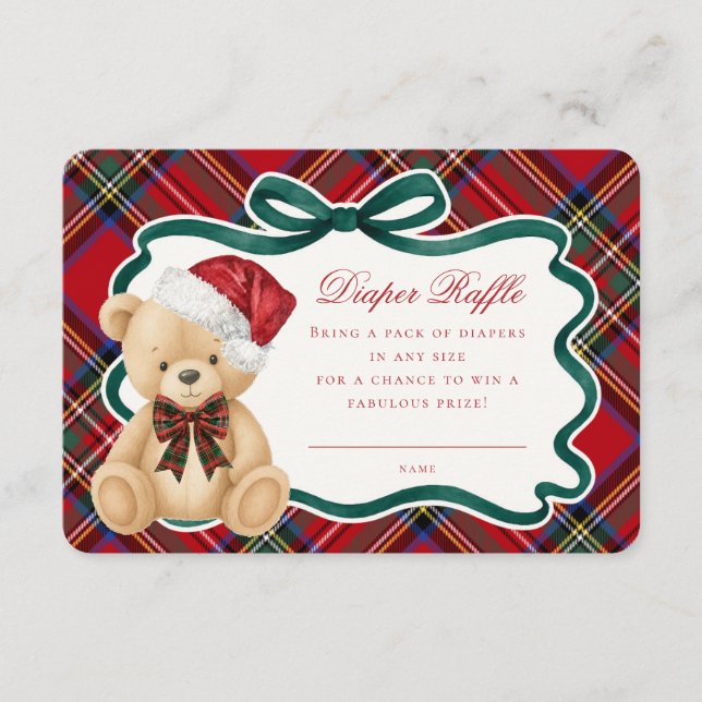 Carte D'accompagnement Red Tartan Plaid Christmas Bear Diaper Raffle (Devant)