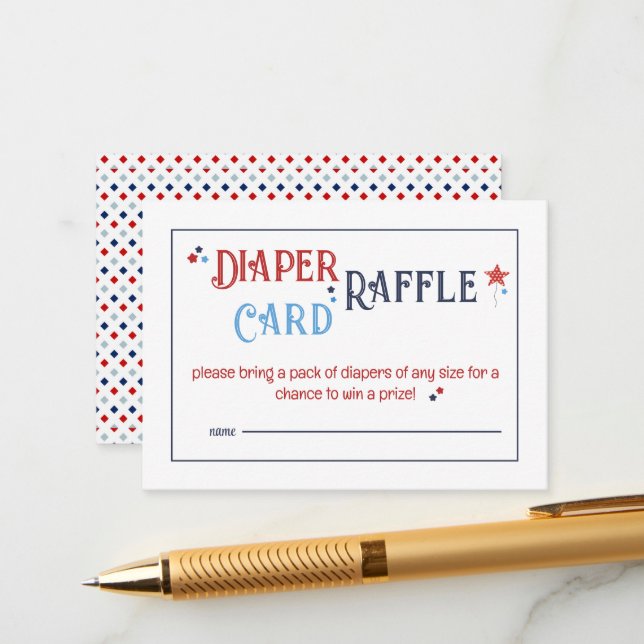 Carte D'accompagnement Red White and Due Diaper Raffle Card (Devant/Arrière en situation)