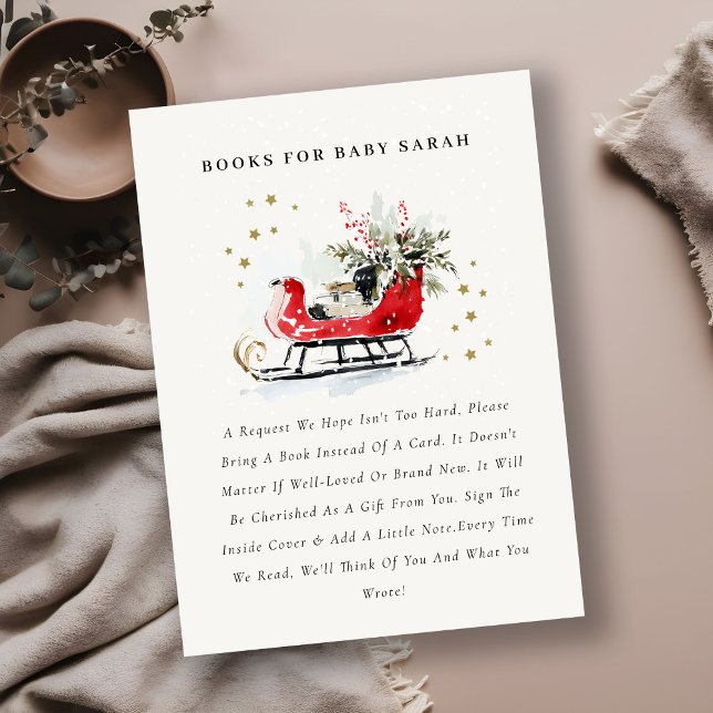 Carte D'accompagnement Red Winter Sleigh Books For Baby Baby Shower (Créateur téléchargé)