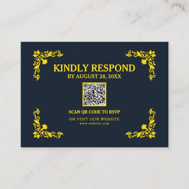 Carte D'accompagnement Regal Contrast Midnight Blue & Gold QR RSVP Card (Devant)