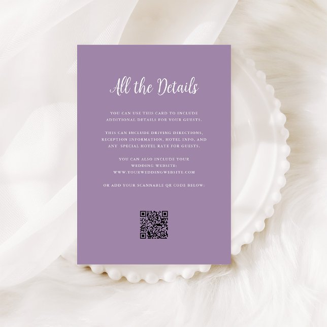 Carte D'accompagnement Regal Lavender | Mariage Détails de l'invité Code  (Créateur téléchargé)
