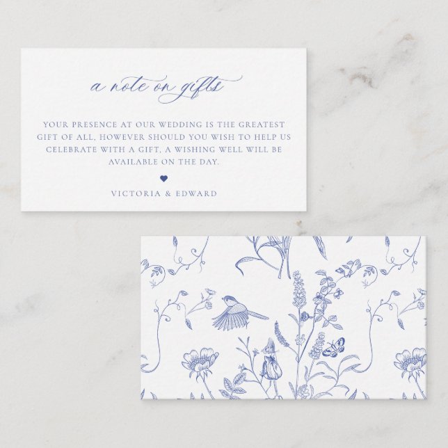 Carte D'accompagnement Regency Blue Floral A Note Sur Les Cadeaux Mariage (Devant / Derrière)