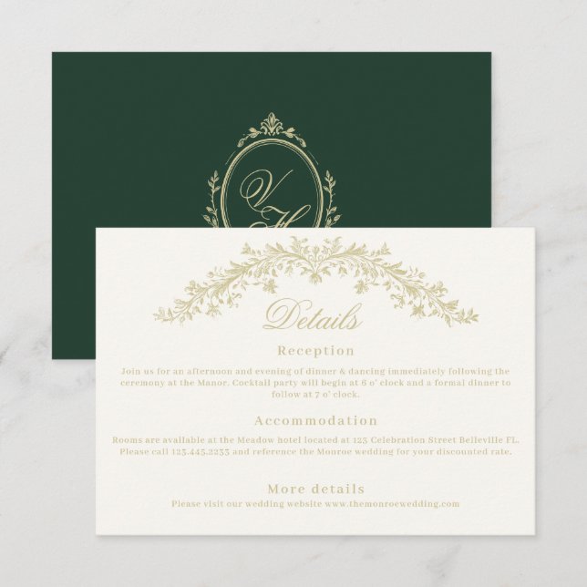 Carte D'accompagnement Regency Era Wedding Elegant Heirloom Details (Devant / Derrière)