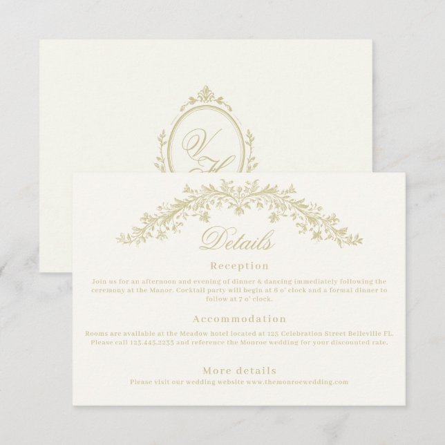 Carte D'accompagnement Regency Era Wedding Elegant Heirloom Details (Devant / Derrière)