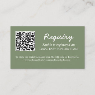 Carte D'accompagnement Registre baby shower QR Code Sage Green