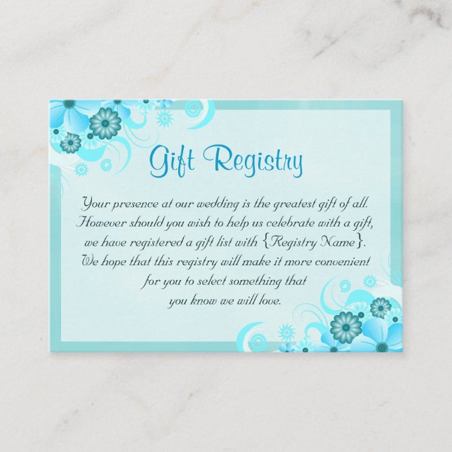 Carte D'accompagnement Registre Cadeau Aqua Blue Floral Mini Mariage (Devant)