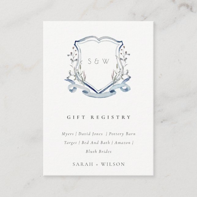Carte D'accompagnement Registre Cadeau Chic Blue Fleur sauvage Crest Mari (Devant)