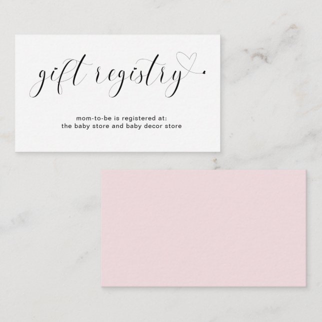 Carte D'accompagnement Registre Cadeau Coeur rose mignon fille Baby showe (Devant / Derrière)