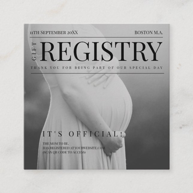 Carte D'accompagnement Registre cadeau de Baby shower photo de magazine u (Devant)