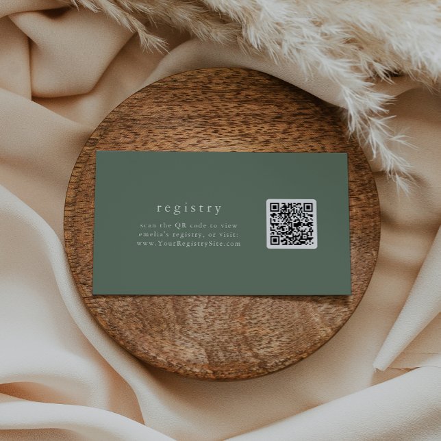 Carte D'accompagnement Registre cadeau de code QR écologique de la forêt  (EMELIA Forest Sage Green QR Code Gift Registry Enclosure Card)