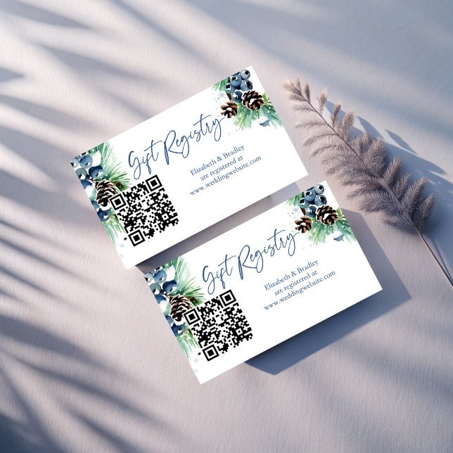 Carte D'accompagnement Registre cadeau de douche pour mariée d'hiver (Winter bridal shower qr gift registry enclosure cards snow in love snowy pines gift registry)