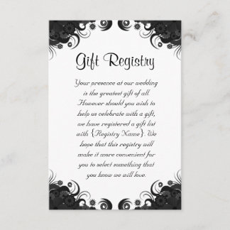 Carte D'accompagnement Registre cadeau de Mariage floral noir et blanc
