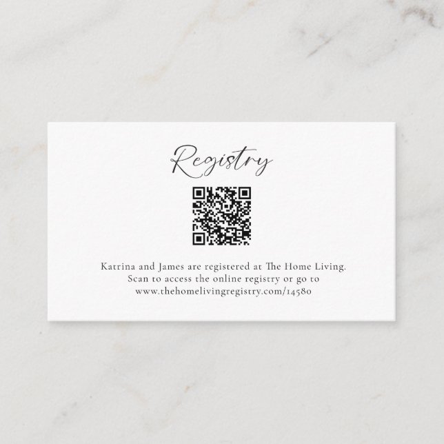 Carte D'accompagnement Registre cadeau de Mariage noir blanc QR Code mini (Devant)