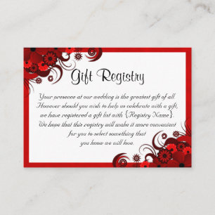 Carte D'accompagnement Registre cadeau de mini-Mariage rouge blanc