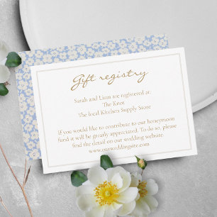 Carte D'accompagnement Registre cadeau Floral Blanc & Bleu Mariage