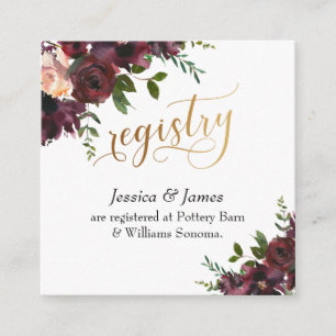 Carte D'accompagnement Registre Cadeau Gold Script Rouge Aquarelle Fleurs