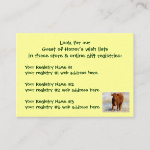 Carte D'accompagnement Registre Cadeau Jeune Vache Rouge Douche Western