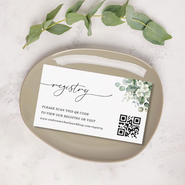 Carte D'accompagnement Registre cadeau Mariage de code QR Floral Eucalypt (Créateur téléchargé)