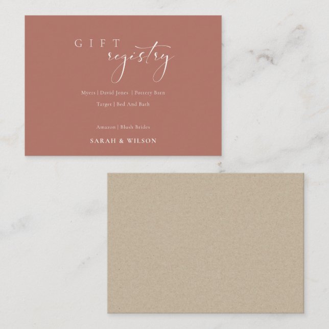 Carte D'accompagnement Registre cadeau Mariage en terre cuite simple Scri (Devant / Derrière)