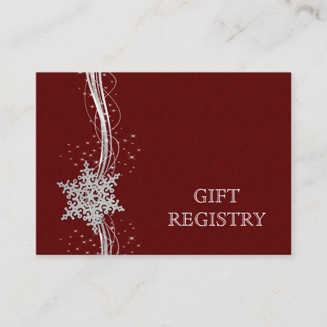 Carte D'accompagnement Registre cadeau mariage Silver Snowflakes rouge (Devant)
