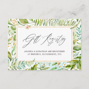 Carte D'accompagnement Registre cadeau Mariage Watercolor Greenery