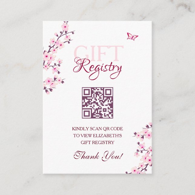 Carte D'accompagnement Registre cadeau QR Code Cherry Blossom Baby shower (Devant)