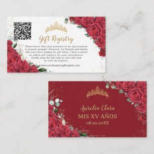 Carte D'accompagnement Registre cadeau Red Floral Quinceañera QR