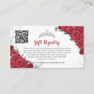 Carte D'accompagnement Registre cadeau Red Floral Quinceañera QR