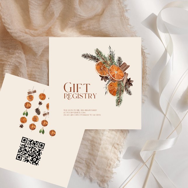 Carte D'accompagnement Registre Cadeaux Baby shower d'orange et de cannel (Dried Orange & Cinnamon Baby Shower Gift Registry Enclosure Card)