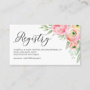 Carte D'accompagnement Registre de Baby shower de l'aquarelle rose Ranunc