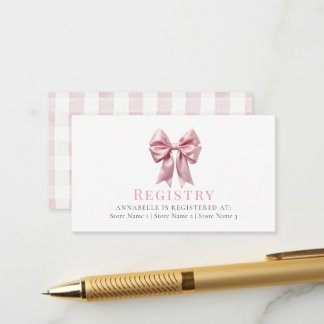 Carte D'accompagnement Registre de Baby Shower Fille Ruban Nœud Rose Coqu