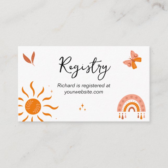 Carte D'accompagnement Registre de Baby shower Sun Rainbow Boho Baby Cute (Devant)